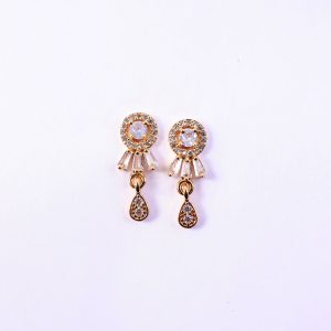 Elegant Gold Finish Round Stud Earrings with Drop Design for Women & Girl