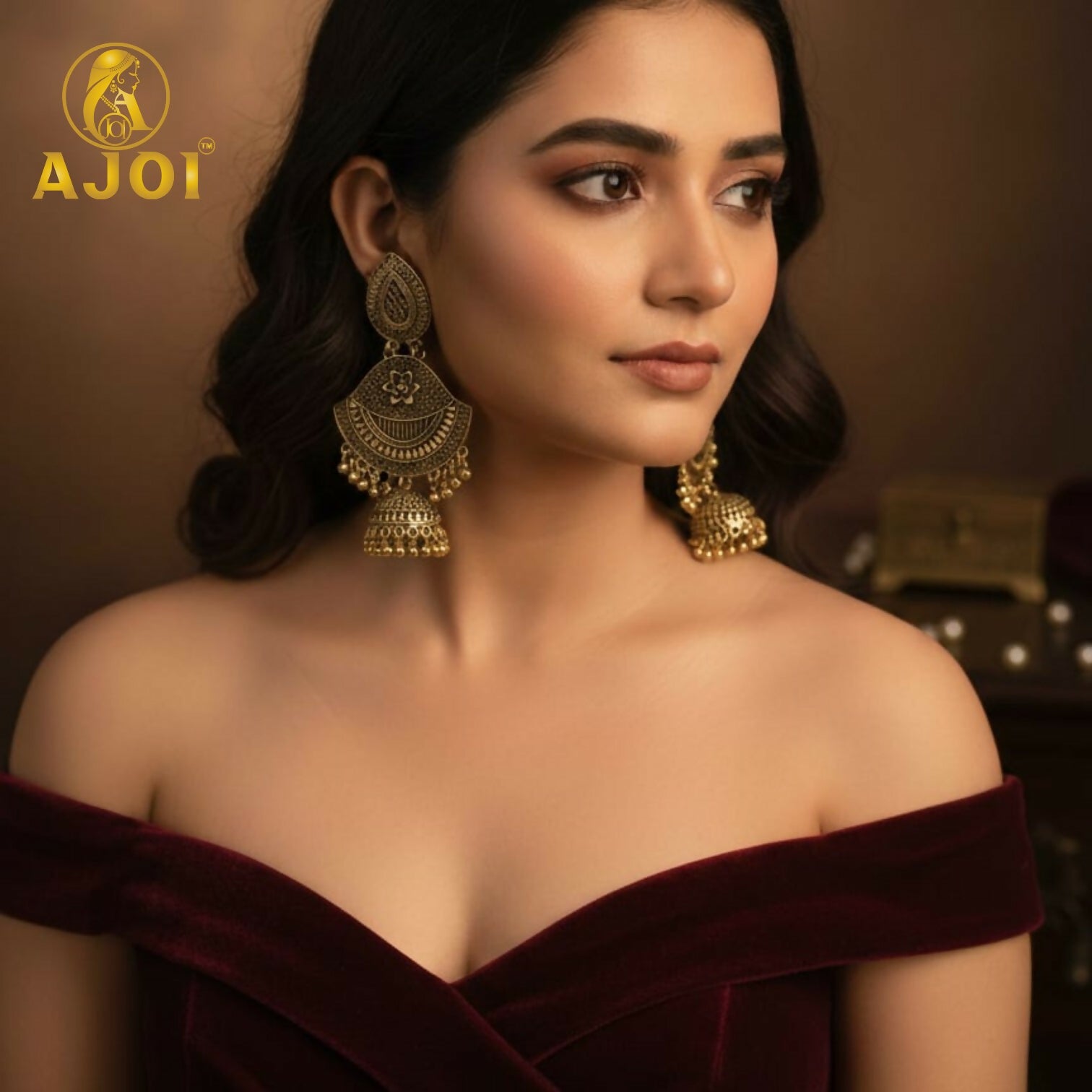 Premium Antique Teardrop Jhumka Earrings with Elegant Traditional Detailing - Image 2