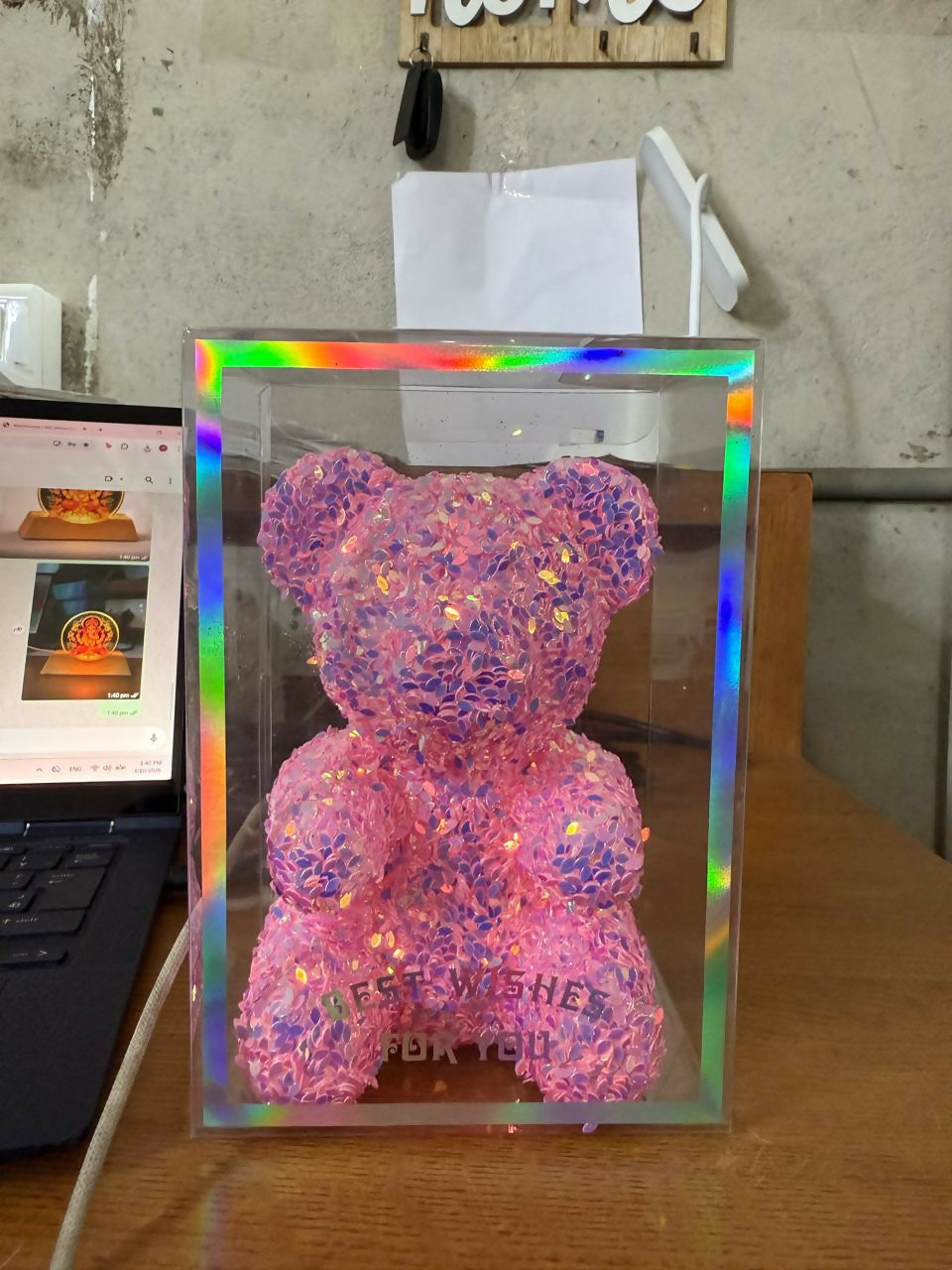 Pink Glitter Teddy Bear Showpiece with Gift Display Box Decor - Image 5