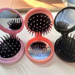 Foldable Hair Brush with Mirror Compact Travel Hair Comb for Women & Girls(COLOR MAY VARY)