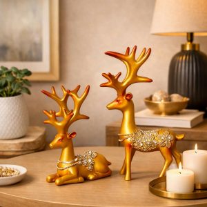 Golden Decorative Deer Showpiece Set for Home, Table & Living Room Decor