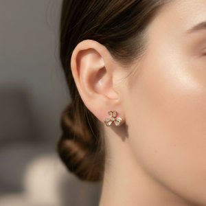 Elegant Floral CZ Stud Earrings with Gold Finish – Classic Everyday Wear for Women