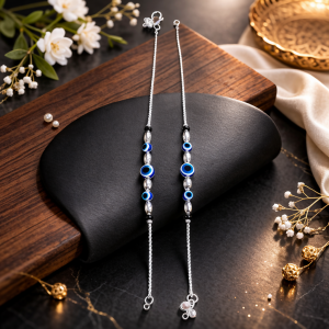 Elegant Silver-Tone Evil Eye Beaded Anklet for Women