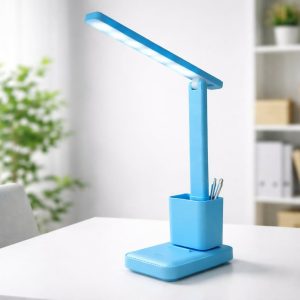 Blue LED Study Table Lamp with Pen Holder, Touch Control, 3 Light Modes