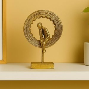 Abstract Thinking Man Gold Sculpture Showpiece for Home Decor (Design may vary)