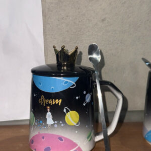 Premium Ceramic Dream Mug with Golden Crown Lid & Spoon | Luxury Galaxy Theme Coffee & Tea Cup for Home, Office & Gifting | Cute Designer Mug with Lid for Hot Beverages | Ideal Birthday, Anniversary & Festive Gift
