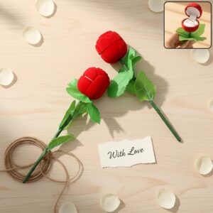 Romantic Artificial Rose Ring Box Stick – 2 Piece Flower Shaped