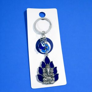 Ganesh Evil Eye Keychain with Blue Enamel for Car Keys & Bags