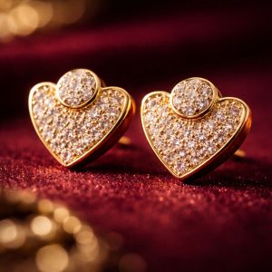 Gold Finish Heart Shape Stud Earrings with Stone Work for Women & Girl - Stylish Daily Party Wear Jewellery