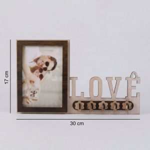 Wooden Photo Frame Key Holder with LOVE Cutout & 5 Hooks – 8 x 12 Inch