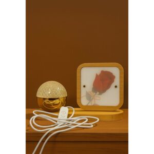 Elegant Wooden Frame Rose Night Lamp with Crystal Dome LED Light