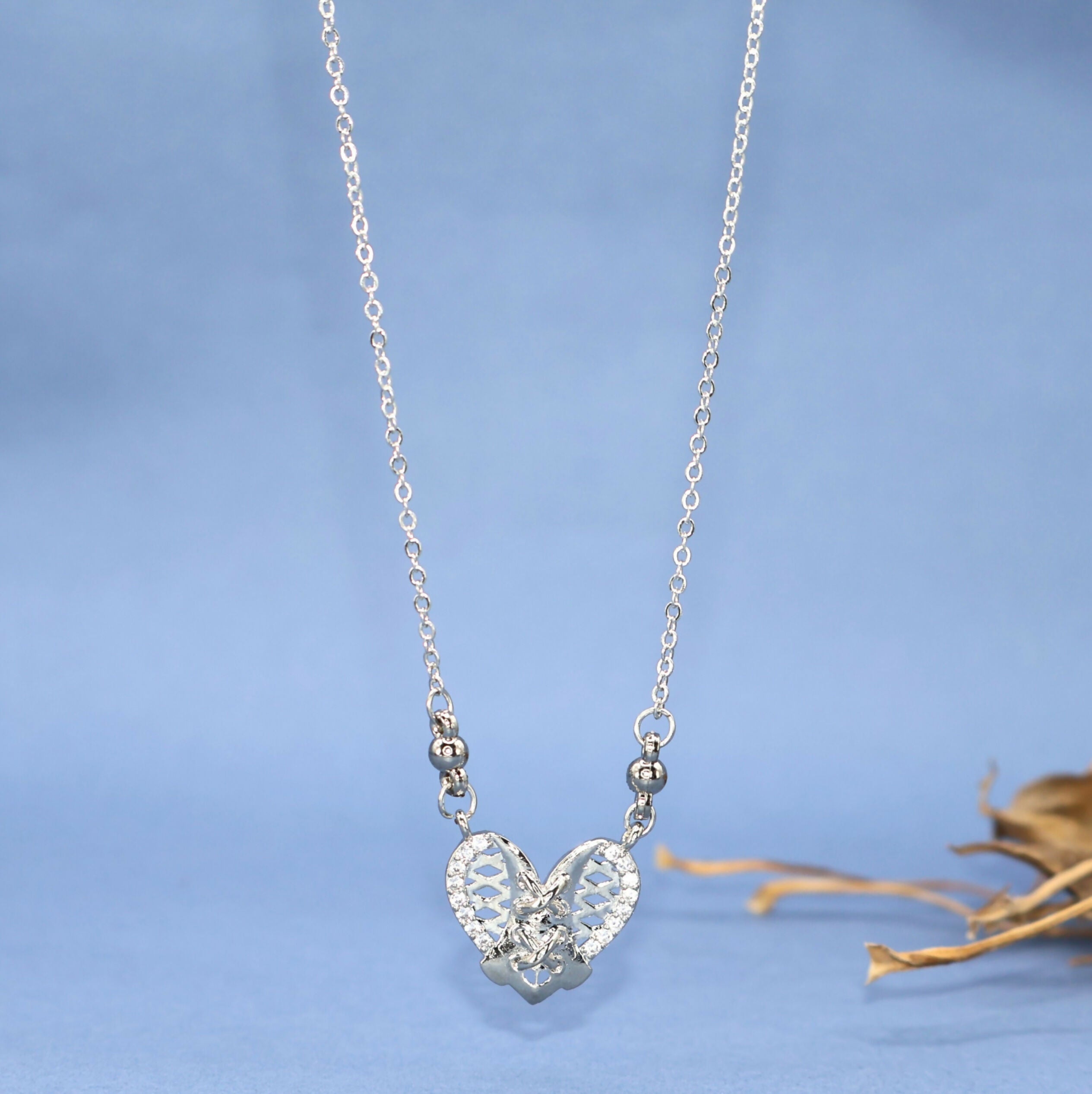 Silver Tone AD Filigree Heart Pendant Necklace for Women - Image 2