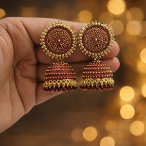beautiful elegant oxidised jhumka earrings in maroon colour