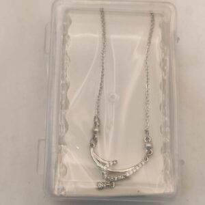 Silver Tone AD Pave Crescent Curve Drop Pendant Necklace