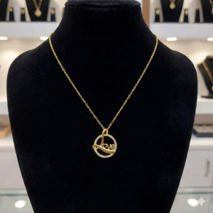Gold plated Love Script Circle Pendant Necklace with AD For women and girls