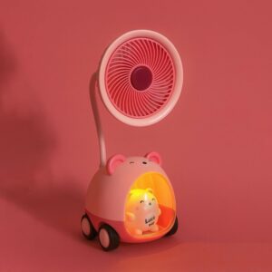 Cute Pig LED Night Lamp with Mini Fan, Kids Desk Light & Soft Warm Glow