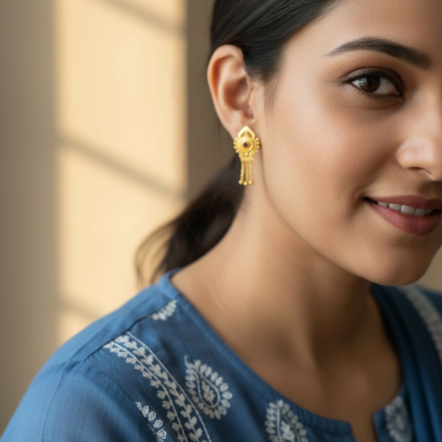 Nice 3 Line Golden Earrings for Women & Girls – Traditional Fancy Jewellery Gift - Image 2