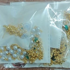 Elegant Gold-Plated Green Stone & Pearl Bridal Jewelry Set with Necklace, Earrings