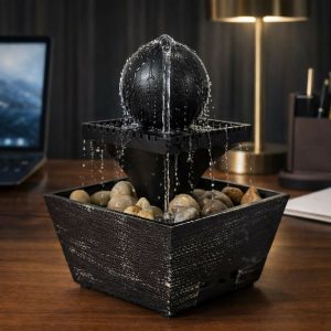 Modern Sphere Tabletop Water Fountain with Pebble Base