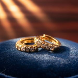 Gold Finish Stone Studded Small Hoop Earrings for Women & Girl - Stylish Daily Party Wear Jewellery