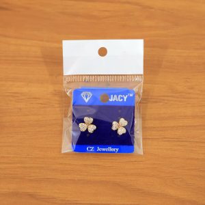 Elegant Clover Flower Design Stud Earrings for Women – Gold Tone Sparkling Floral Earrings