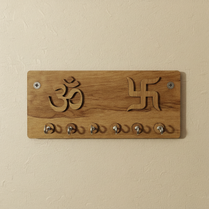 Embossed Om & Swastik Wooden Key Holder for Wall – Premium MDF Wall Key Organizer | Auspicious Home Décor