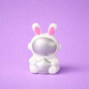Silver Cute Bunny Astronaut LED Night Lamp for Kids Room & Desk Decor