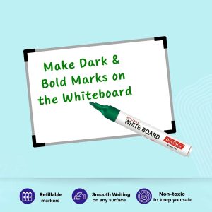 Refillable Green Whiteboard Marker Pen Set of 10 with Bullet Tip for Office, School & Teaching Use