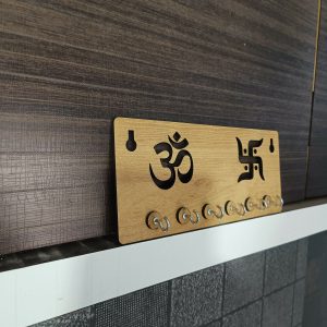 Wooden Key Holder for Wall – ॐ Om & Swastik MDF Key Organizer | Spiritual Wall Key Stand for Home Décor