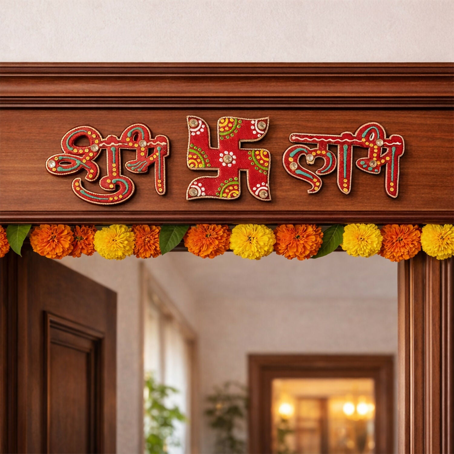 Hand Crafted Labh Shubh & Swastik Set of 3 - Image 3