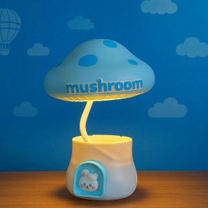 Blue Mushroom LED Desk Lamp with Pencil Sharpener & USB Charging