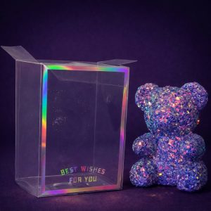 Purple Glitter Teddy Bear Showpiece with Display Box Decorative Gift