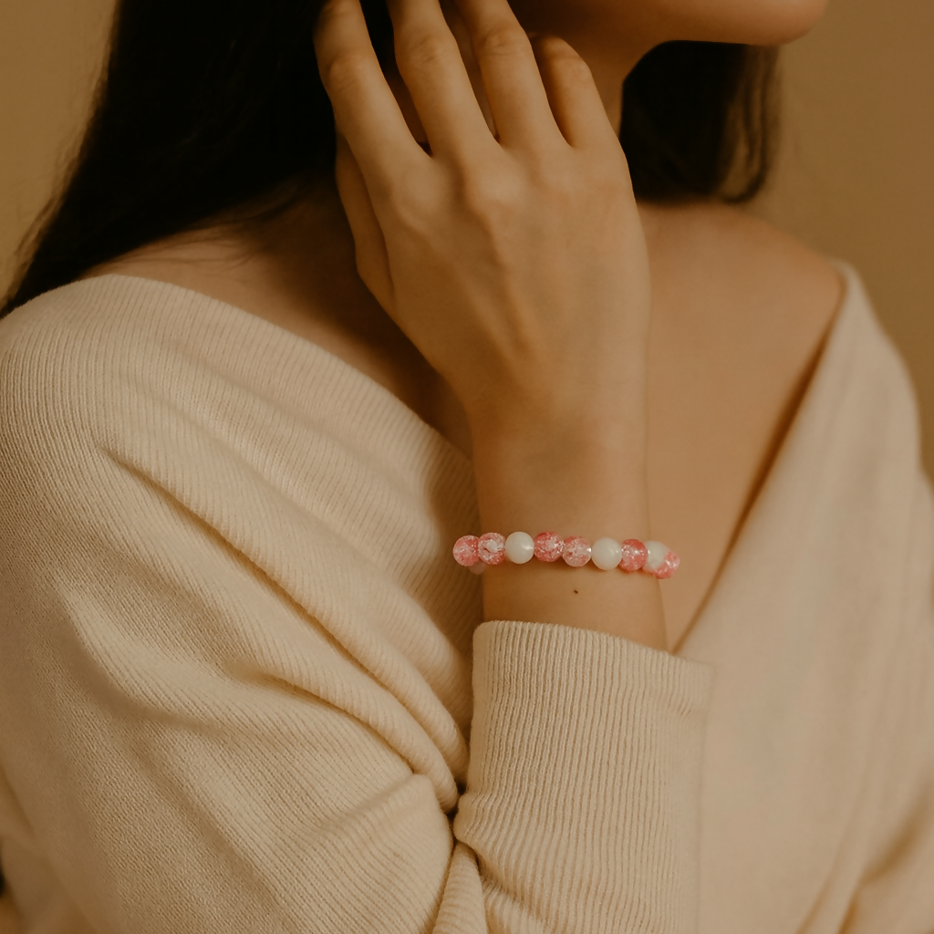 Crystal Crackle Glass Beads Stretch Bracelet