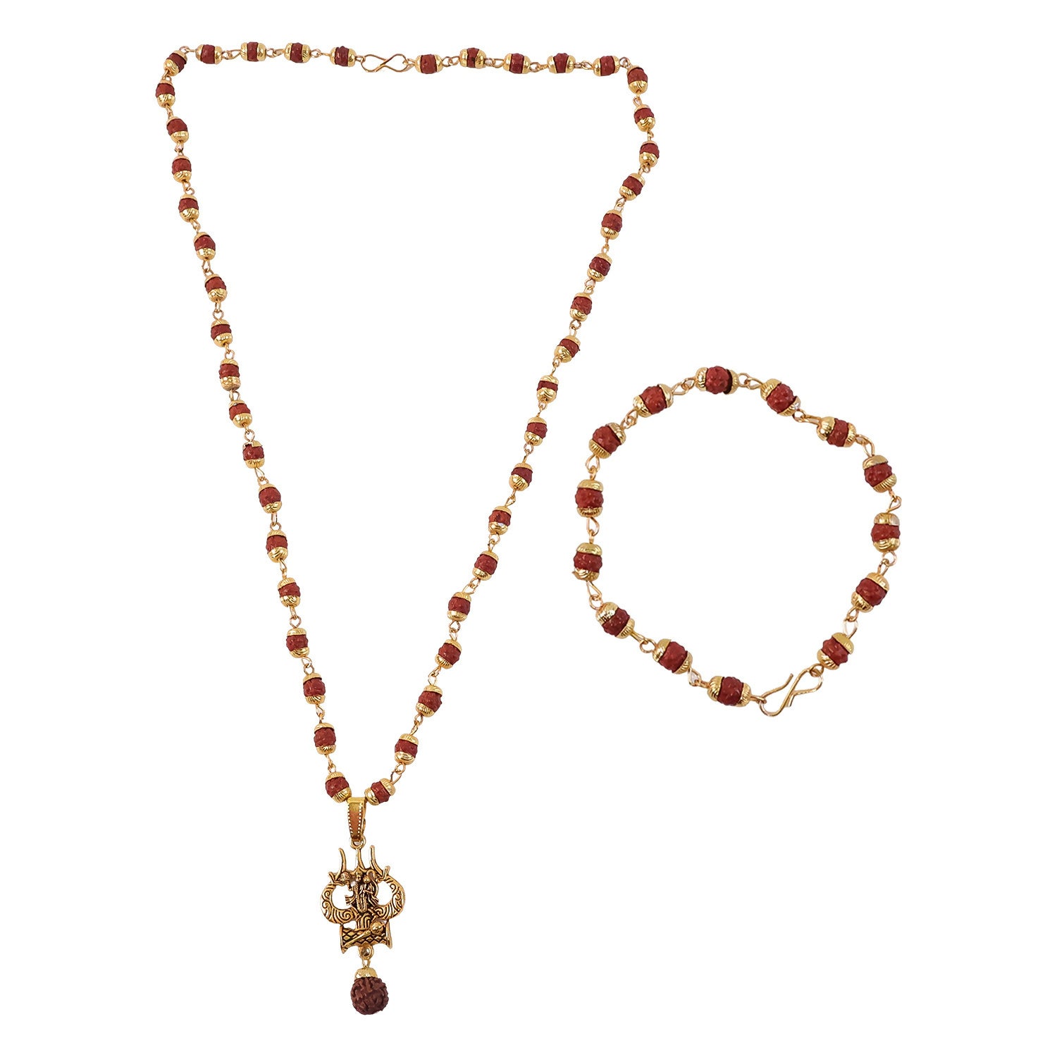 Hanuman Trishul Pendant With Rudraksha Mala & Bracelet Combo - Image 5
