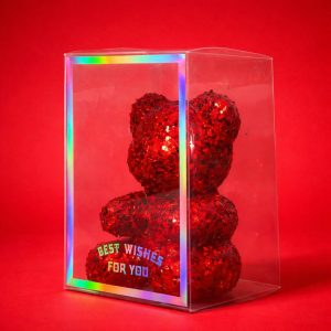 Red Glitter Teddy Bear Showpiece with Gift Display Box