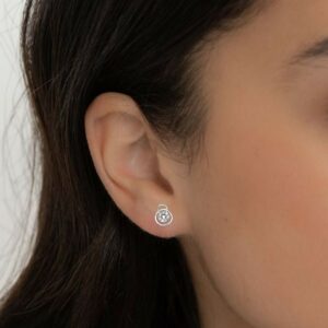 Silver Stud Earrings: Diamond-Look AD Circle Flower Design