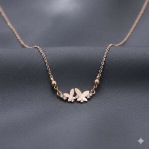 Rose Gold Double Butterfly Necklace | Dainty Zirconia Pendant