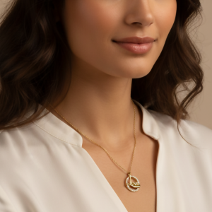 Gold plated Love Script Circle Pendant Necklace with AD For women and girls