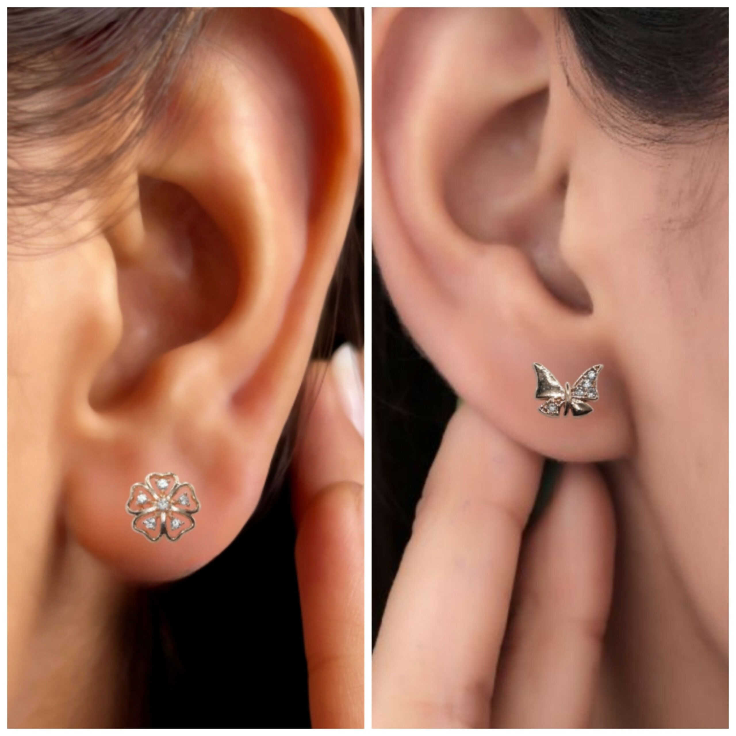 Rose Gold Plated Butterfly & Flower Stud Earrings Set for women and girls Combo Pack of 2 - Image 3