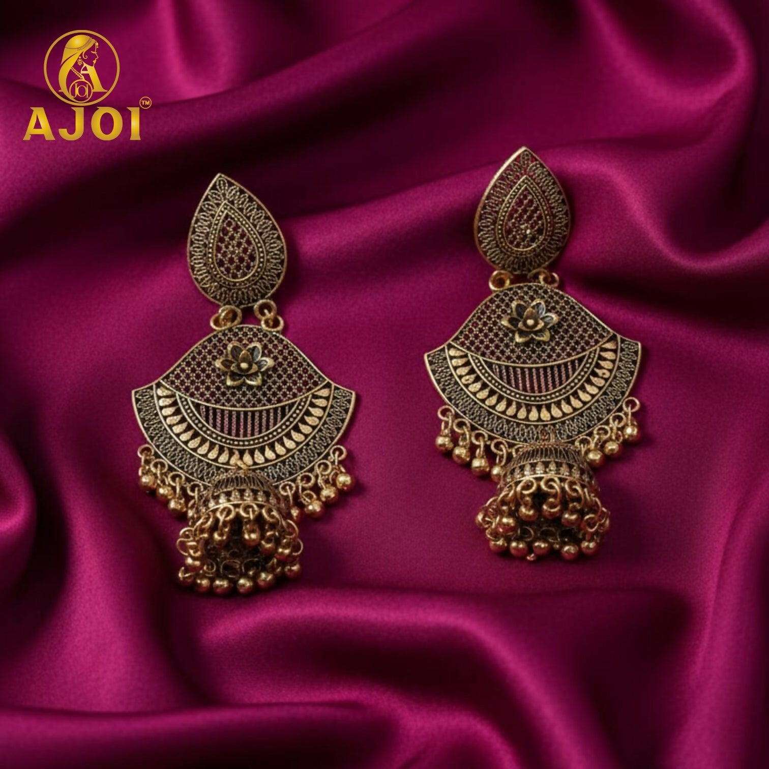 Premium Antique Teardrop Jhumka Earrings with Elegant Traditional Detailing - Image 4
