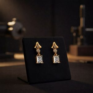 Gold-Tone Geometric Crystal Drop Earrings for Women