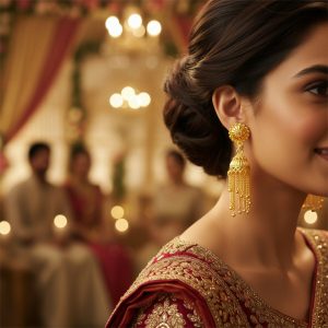 Elegant Gold Plated Long Chain Jhumka Earrings for Women Party Wear Jewelry