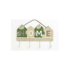Rustic Wooden Wall Key Holder with “HOME” Letter Design – Decorative Wall Hanging with 4 Sturdy Hooks and Rope Hanger – Ideal for Entryway, Living Room, Kitchen, Bedroom, Office, and Housewarming Gifting