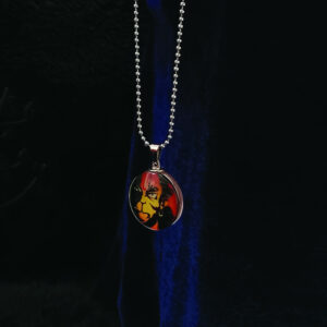 Glass Framed Orange Enamel Hanuman Locket Chain Pendant
