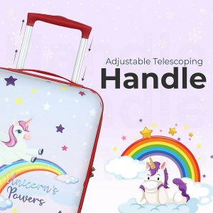 Novex Unicorn Rainbow Red Travelling Kids Trolley Bags for Girls Luggage 4 Wheels ( 22 Inch)