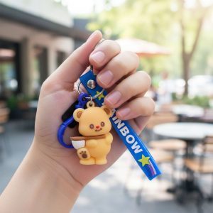 Cute Bear Cartoon Keychain with Rainbow Strap (1 Pc)