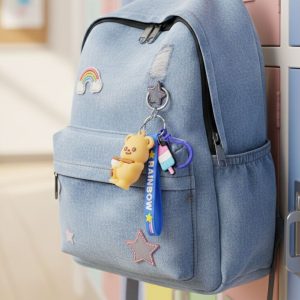 Cute Bear Cartoon Keychain with Rainbow Strap (1 Pc)