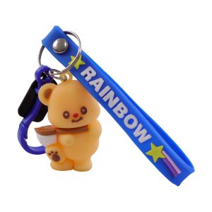 Cute Bear Cartoon Keychain with Rainbow Strap (1 Pc)