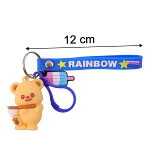 Cute Bear Cartoon Keychain with Rainbow Strap (1 Pc)