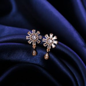 Floral Crystal Drop Earrings with Gold Finish for Festive & Party Wear